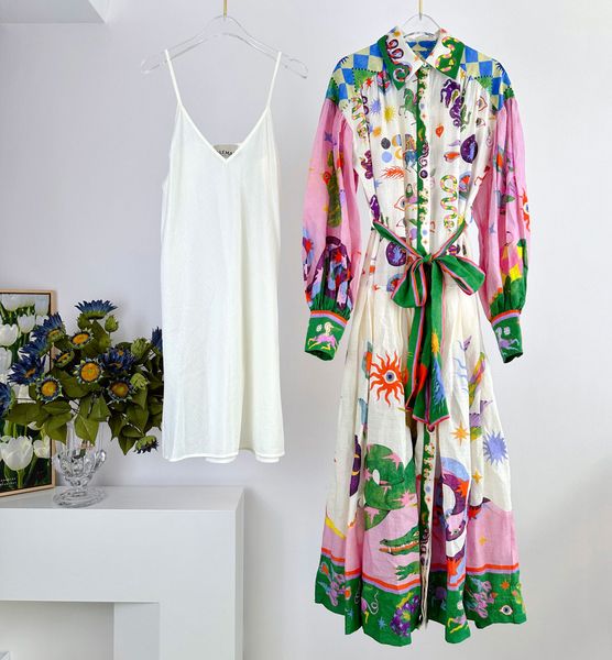 

australian designer dress graffiti print women designer clothing vintage lantern sleeves loose tie up shirt medium length dress looks slimme, Black;gray