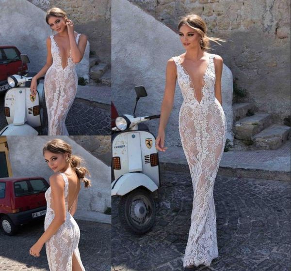 

berta backless beach wedding dresses deep v neck lace bridal gowns summer sheath bohemian appliqued floor length boho vestido de n9605508, White