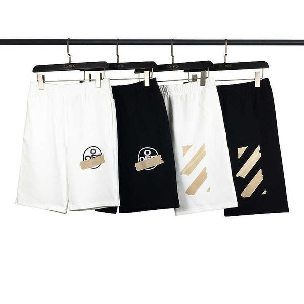 

high version of ow tide brand 20ss bronzing tape printing men's summer pure cotton shorts, White;black