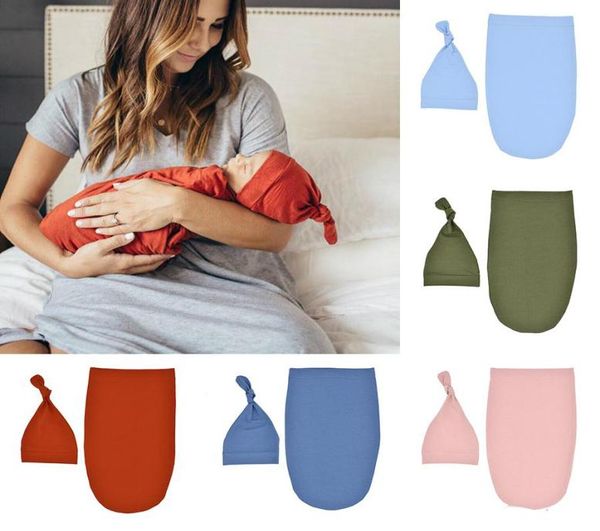 

baby swaddle wrap newborn solid color blankets kids sleeping bag wrap with hat 2pcsset 5 colors 475267cm4518186