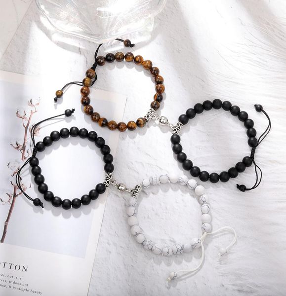 

2pcsset couples friendship jewelry heart distance magnet strands bracelets natural agate stone yoga beads bracelet bangles for wo7702568, Black