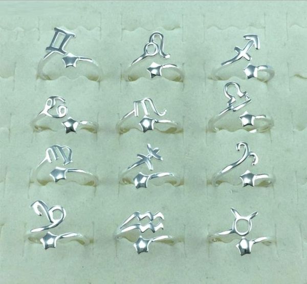 

fashion twelve 12 constellations s925 silver ring zodiac sign opening rings for women retro couple finger r ings1327700