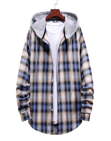 

men casual shirts long sleeve hoodie jacket plaid button down flannel loose shirts plus size fashion4549519, White;black