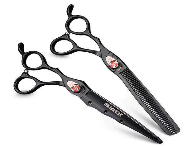 

xuanfeng 7 inch left hand professional hairdressing scissors japan 440c cutting thinning scissors shear set barber salon tools7896896