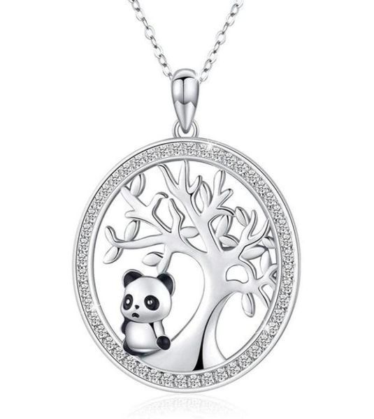 

cute panda crystal bridal necklace vintage female tree of life pendant rose gold silver color chain necklaces for women5747586