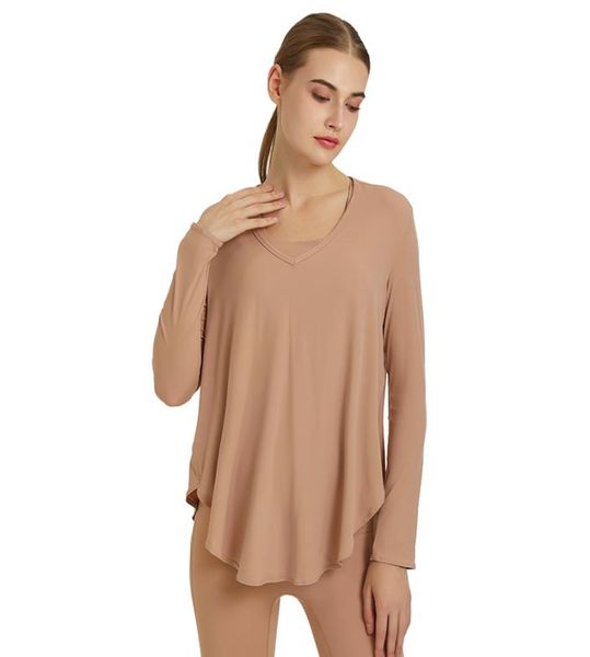 

l217 yoga outfit long sleeves shirt loose fit longer scooped back hem lightweight v neck quick dry fitness high elasticity t8075347