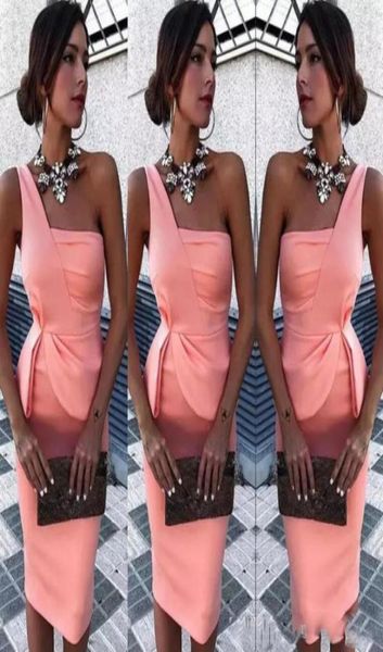 

cocktail party dresses one shoulder short gowns sheath satin ruffles knee length short prom gowns bridesmaid dresses formal party 9247514, Black