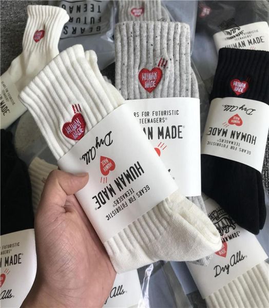 

men039s and women pure cotton socks spring and summer love embroidery human made socks high tube sports stockings6901015, Black