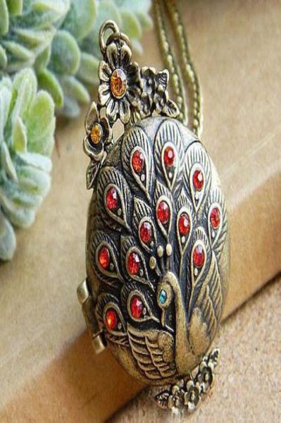 

middle east style long pendant necklaces vintage peacock po box lockets women sweater chain openable float charm lockets 86115684127319, Silver