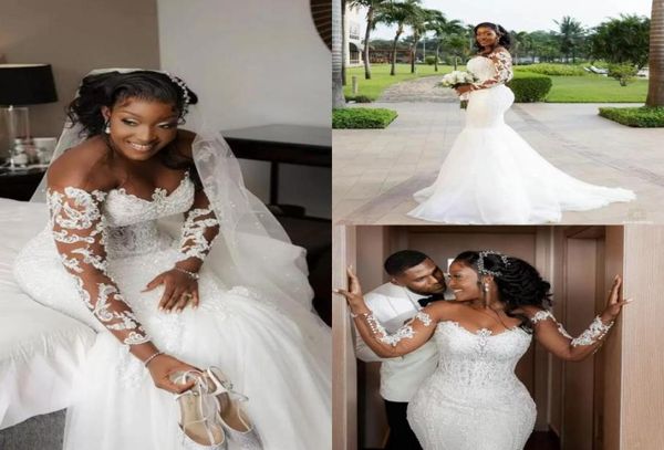 

luxury mermaid 2022 wedding dress plus size lace appliqued beach boho wedding gowns beaded vestido de noiva bc14016 c0728g026080109, White