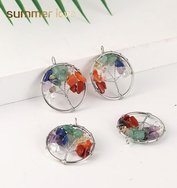 

2020 new fashion tree life of charm round natural gravel stone beads pendant fit diy bracelet bangles necklace earring jewelry acc2598596, Bronze;silver