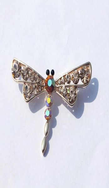 

new lovely dragonfly brooches multicolor rhinestone fashion brooches pins for coats scarf accessories 18k gold plated jewelry whol2737860, Gray