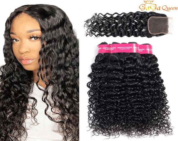 

brazilian water wave virgin hair with lace closure 4x4 lace closure with brazilian water wave human hair bundlese9382583, Black;brown
