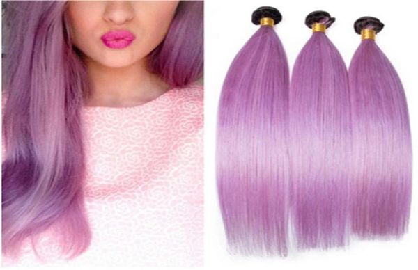 

black and light purple ombre virgin brazilian human hair weave bundles 3pcs silky straight 1bpurple ombre human hair weft extens9571523, Black;brown