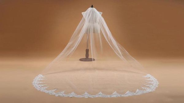 

voile mariage 3m one layer lace edge white ivory cathedral wedding veil long bridal veil wedding accessories veu de noiva cp8600571, Black