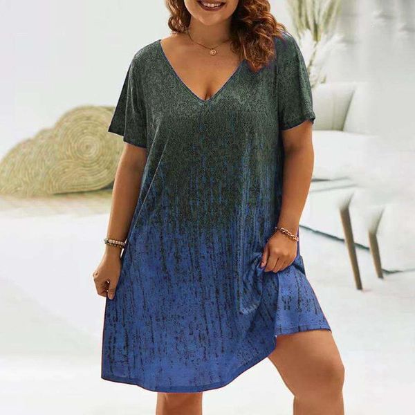 

womens digital positioning printing short sleeve v neck plus size dress, Black;gray
