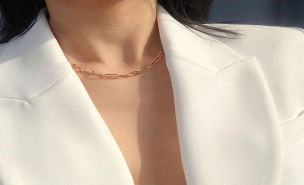 

trendy paperclip chain necklace geometric simple small oval link women clavicle fashion jewelry chains6028510, Silver