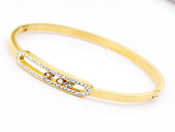 

gold bracelet femme jewelry stainless steel zircon can slide cuff bracelets for women bracelets bangles whole5486615, Black