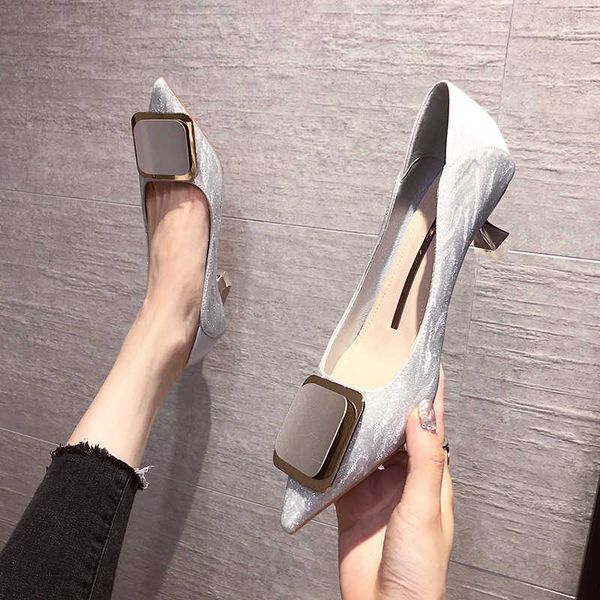 

sandals square buckle high-heeled shoes women's thin heel versatile fall new super ins cat french pointy single shoe women 230626, Black