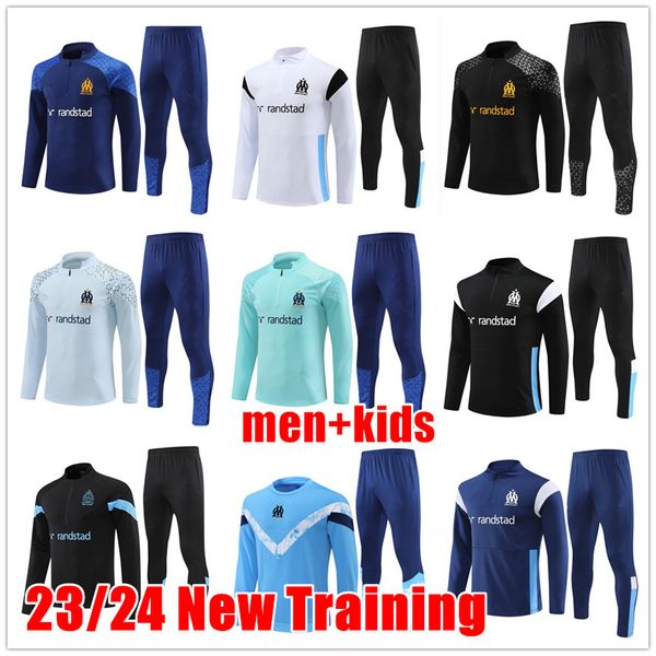 

2023 marseilles trascksuits men and kids soccer jersey set football soccer training suit 23 24 new marseilles om survetement maillot foot ch, Black