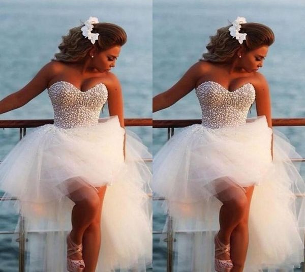 

new style sweetheart bling short puffy prom party dressess short front long back party gowns pearls white high low prom dresses dh8164375, Black