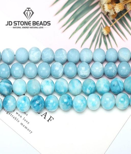 

larimar gemstone round loose beads matte size 6 8 10 12mm immation ocean sea stone bracelet necklace for jewelry making mx1908012527161, Golden;silver