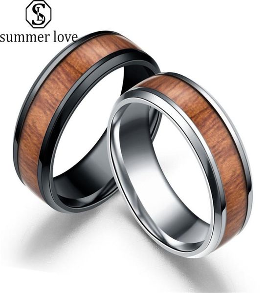 

2019 wood inlay tungsten carbide wedding ring 8mm black silver high polished stainless steel ring gift for men j1611038