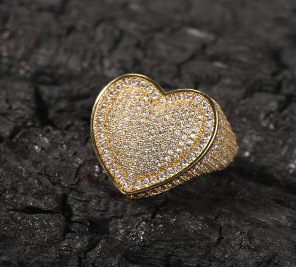 

hip hop new men039s big heart full zircon men ring famous brand iced out micro pave cz rings punk rap jewelry size47485582910131, Silver