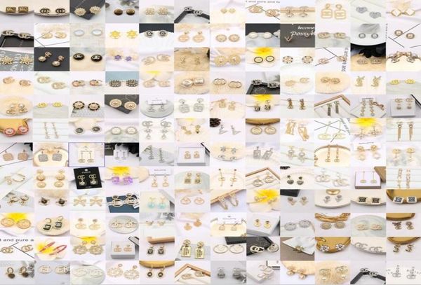 

18k gold plated 925 silver luxury brand designers letters stud geometric famous women crystal rhinestone pearl earring wedding par9376094, Golden;silver
