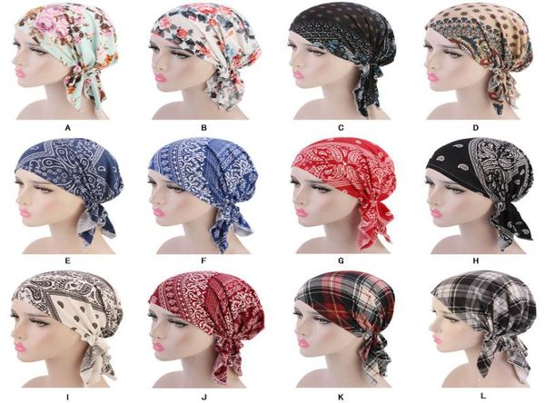 

new muslim women cotton print pretied turban hat cancer chemo beanies caps headwear head wrap bonnet hair loss accessories4640643