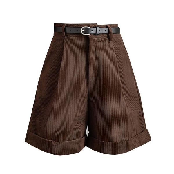 

pants retro high waist wideleg women shorts 2022 new autumn winter corduroy casual female shorts boyfriend style woman shorts, White