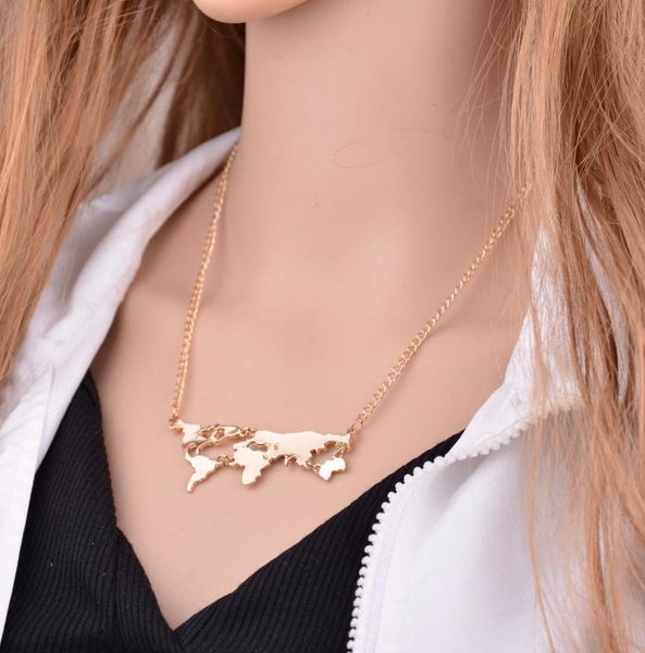 

world map pendant necklace for women men fine jewelry gold silver gun black colors world continents clavicle chokers necklace ch7763590