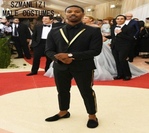 

fashion gold lapel 2018 handsome black mens suits set groom tuxedos wedding party dinner prom suits blazer popular design5607409, Black;gray