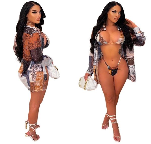 

summer women fashion print shirt bikini swimsuit 3 piece set clothing sxxl49153541301468, White;black