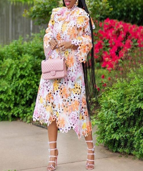 

casual dresses temperament printing women039s dress autumn 2021 fashion hollow out standup collar lantern sleeve cardigan afri7125409, Black;gray