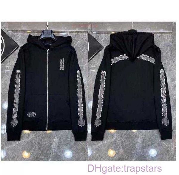 

sweatshirts classic fashion luxury mens zipper ch hoodies designer horseshoe sanskrit cross print pullover hooded sweater woman loose jackts, Black