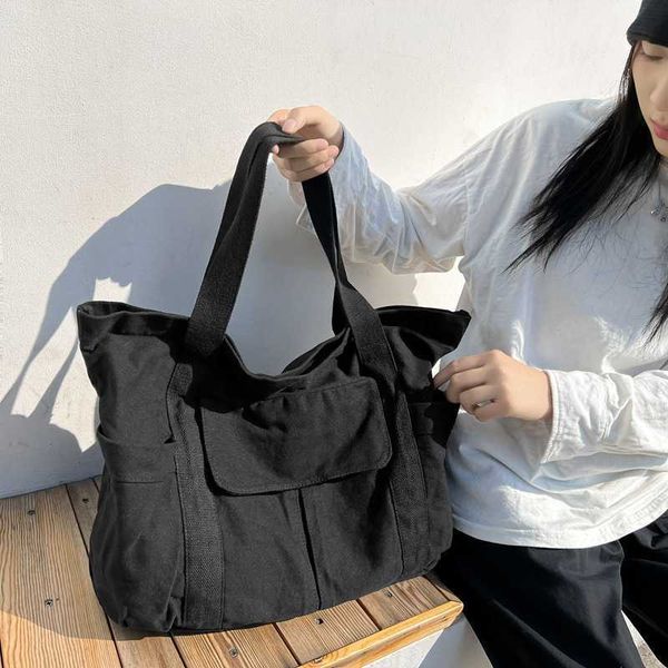 

washed canvas bag female college student class bag female high-capacity solid canvas single shoulder bag tot bag female