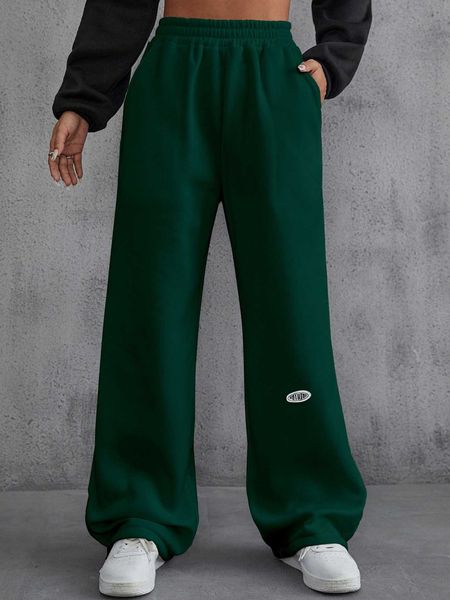 

women's letter patched detail slant pockets sweatpants, White