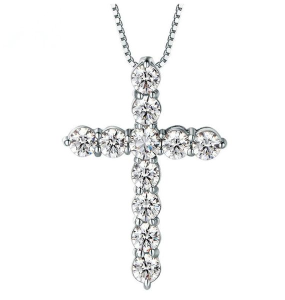 

shining diamond stone cross pendants necklace jewelry platinum plated men women lover gift couple religious jewelry2179443, Silver