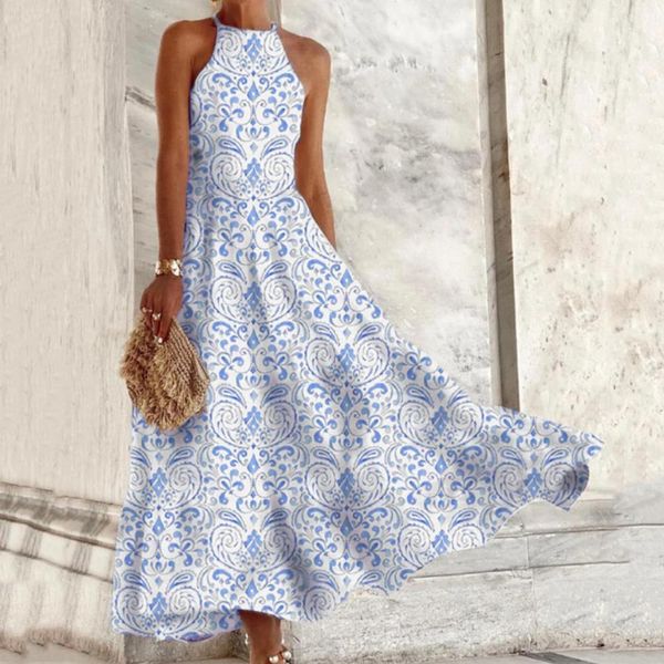 

swimwear casual dress halter printing plus size large hem sling dress for dating, White;black