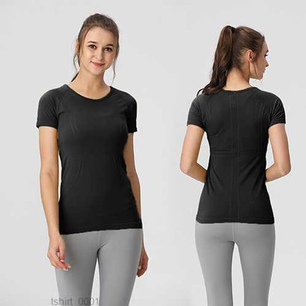 

new short-sleeved yoga wear women's slim quick dry breathable high elastic knitting sport lu-yoga outfit scts, White