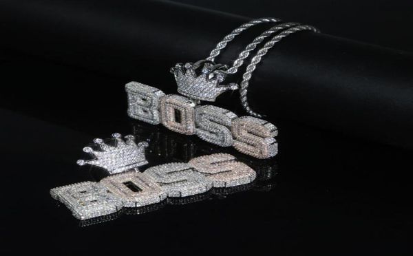 

iced out letter boss pendant with full cz paved two tone plated necklace for women men hip hop punk styles jewelry drop ship1677978, Silver