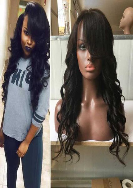 

brazilian full lace wigs human hair glueless lace front wig with side bangs for black women3256402, Black;brown