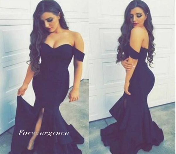 

navy blue prom dress new arrival saudi arabia dubai off the shoulder long evening party gown custom made plus size1149901, Black