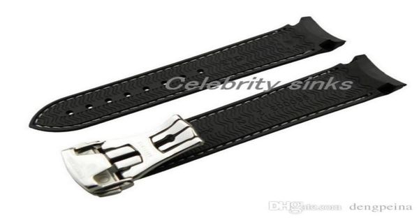 

22mm buckle 20mm new grade black and white line waterproof diving silicone rubber watchband straps with silver buckle for om4860448, Black;brown