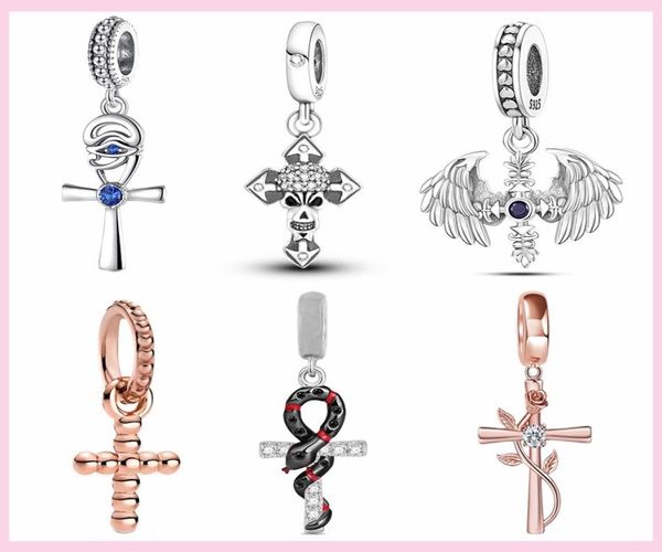 

925 silver fit charm 925 bracelet cross skull charm evil eyes dark charms set pendant diy fine beads jewelry7839528, Bronze;silver