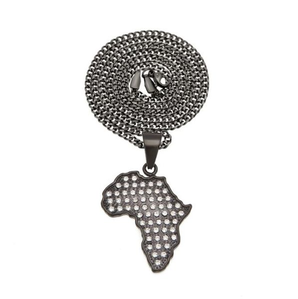 

cool men hip hop necklace stainless steel black gun gold plated cz africa map pendant necklace for men women nl5637549670, Silver