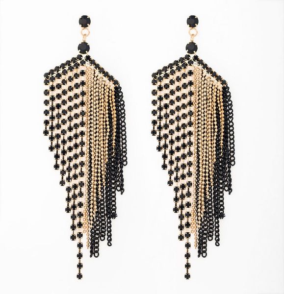

new design large black tassel earrings for women fashion rhinestone drop earrings wedding jewelry gifts e0544857475, Silver