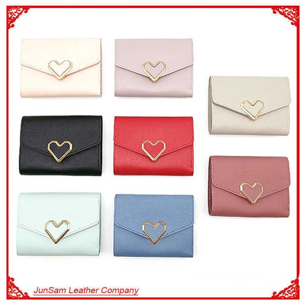 

new change bag female short version three fold wallet student metal heart mini wallet fashion bag