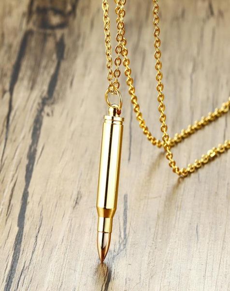 

stainless steel bullet pendant men necklace in gold color urn ash creation jewelry pn8991874928, Silver